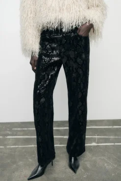 Outlet PANTALÓN TERCIOPELO LENTEJUELAS Mujer Pantalones