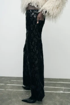 Outlet PANTALÓN TERCIOPELO LENTEJUELAS Mujer Pantalones