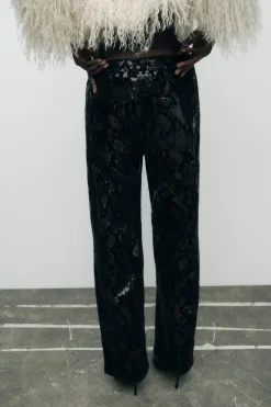 Outlet PANTALÓN TERCIOPELO LENTEJUELAS Mujer Pantalones