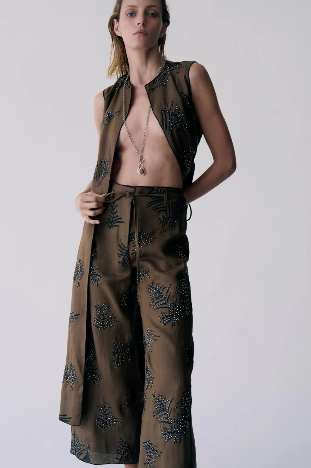 Best PANTALÓN WIDE LEG BORDADOS ZW COLLECTION Mujer Pantalones