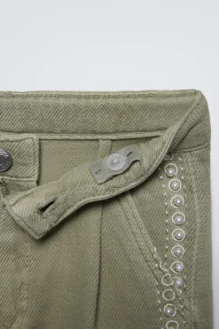 Niños ZARA 6 - 14 Años·Pantalones<PANTALÓN WIDE LEG BORDADOS PERLAS