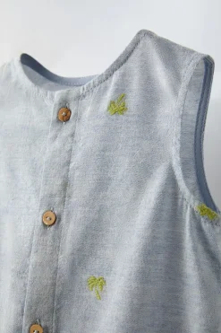 Niños ZARA 6 - 18 Meses·Vestidos / Monos<PELELE BORDADO PALMERAS