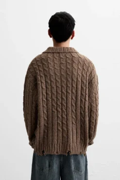 Online POLO PUNTO TRENZAS EFECTO ROTOS Hombre Jerséis / Chaquetas|Polos