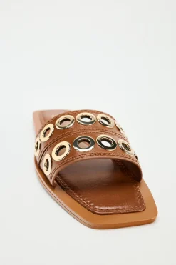 Clearance SANDALIA PLANA PIEL APLIQUES METÁLICOS Mujer Zapatos