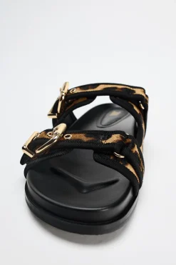 Clearance SANDALIA PLANA PIEL ESTAMPADO ANIMAL Mujer Zapatos