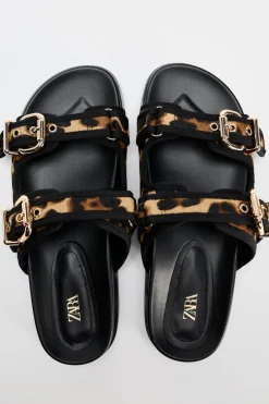 Clearance SANDALIA PLANA PIEL ESTAMPADO ANIMAL Mujer Zapatos