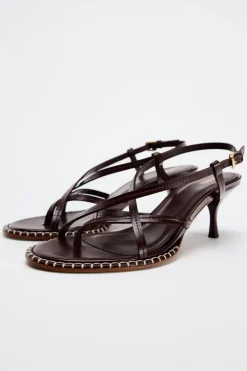 Online SANDALIA TACÓN PIEL PESPUNTE Mujer Zapatos