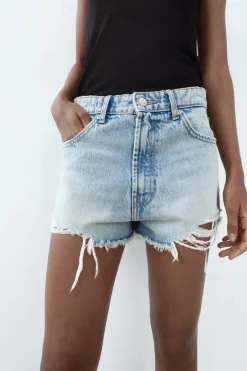 Fashion SHORTS DENIM TRF CURVED TIRO ALTO ROTOS Mujer Faldas / Shorts