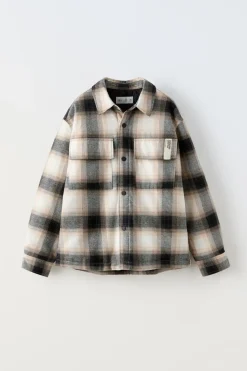 Niños ZARA 6 - 14 Años·Camisas / Sobrecamisas<SOBRECAMISA ACOLCHADA CUADROS CAPUCHA