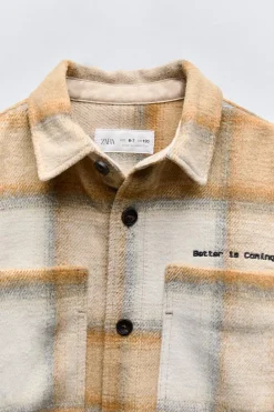 Niños ZARA 6 - 14 Años·Camisas / Sobrecamisas<SOBRECAMISA CUADROS BOLSILLOS