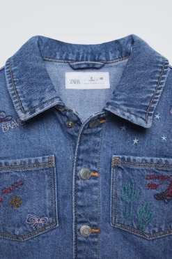 Niños ZARA 1½ - 6 Años·Camisas|1½ - 6 Años·Jeans / Denim<SOBRECAMISA DENIM BORDADOS