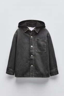 Niños ZARA 6 - 14 Años·Abrigos|6 - 14 Años·Camisas / Sobrecamisas<SOBRECAMISA DENIM BORREGUILLO CAPUCHA