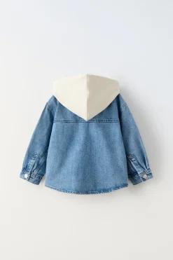 Niños ZARA 1½ - 6 Años·Camisas|1½ - 6 Años·Jeans / Denim<SOBRECAMISA DENIM CAPUCHA COMBINADA