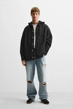 Fashion SOBRECAMISA DENIM CAPUCHA COMBINADA Hombre Sobrecamisas