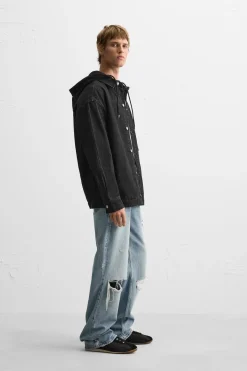 Fashion SOBRECAMISA DENIM CAPUCHA COMBINADA Hombre Sobrecamisas