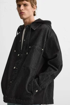 Fashion SOBRECAMISA DENIM CAPUCHA COMBINADA Hombre Sobrecamisas