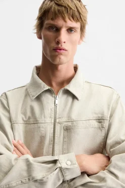 Clearance SOBRECAMISA DENIM CROPPED FIT Hombre Sobrecamisas