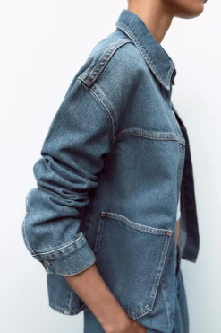 Best SOBRECAMISA DENIM TRF Mujer Chaquetas / Cazadoras