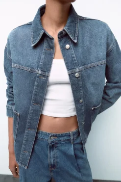 Best SOBRECAMISA DENIM TRF Mujer Chaquetas / Cazadoras