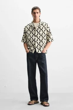 Fashion SOBRECAMISA ESTAMPADO GEOMÉTRICO Hombre Camisas|Sobrecamisas