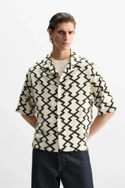 Fashion SOBRECAMISA ESTAMPADO GEOMÉTRICO Hombre Camisas|Sobrecamisas