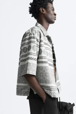 Outlet SOBRECAMISA JACQUARD GEOMÉTRICO Hombre Camisas