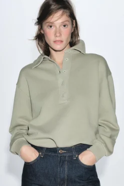 New SUDADERA CUELLO POLO LAVADA Mujer Sudaderas / Joggers