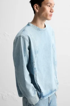 New SUDADERA DENIM COSTURAS Hombre Sudaderas