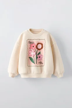 Niños ZARA 1½ - 6 Años·Sudaderas|6 - 18 Meses·Sudaderas<SUDADERA ESTAMPADO APLIQUE FLORES