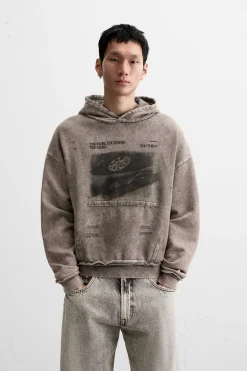 Outlet SUDADERA LAVADA ESTAMPADO Hombre Sudaderas