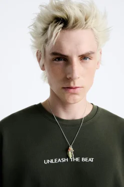 Fashion SUDADERA LAVADA TEXTO Hombre Sudaderas|Camisetas