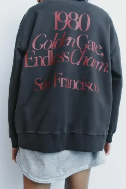 Sale SUDADERA LAVADA TEXTO Mujer Sudaderas / Joggers