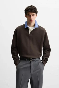 Fashion SUDADERA POLO CUELLO COMBINADO Hombre Polos
