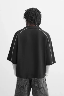 Hot SUDADERA POLO TEXTO CONTRASTE Hombre Camisetas|Polos