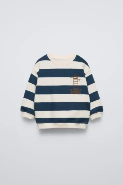 Niños ZARA 6 - 18 Meses·Sudaderas<SUDADERA RAYAS TEXTO FLOCK