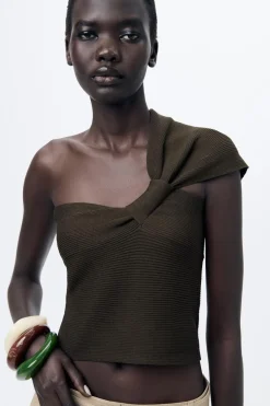 Fashion TOP CANALÉ PUNTO TIRANTE ASIMÉTRICO Mujer Cárdigan / Jerséis|Punto