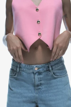 Fashion TOP CHALECO CORTO PUNTO LISO Mujer Cárdigan / Jerséis|Punto