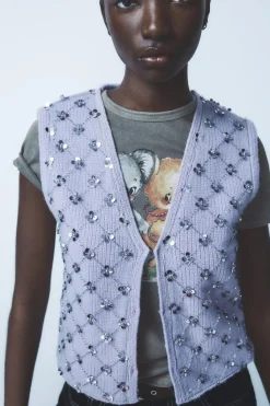 Clearance TOP CHALECO PUNTO ABALORIOS Mujer Tops / Bodies