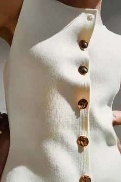 Hot TOP CHALECO PUNTO BOTÓN DORADO Mujer Cárdigan / Jerséis|Punto