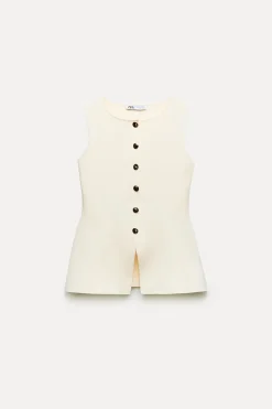 Hot TOP CHALECO PUNTO BOTÓN DORADO Mujer Cárdigan / Jerséis|Punto