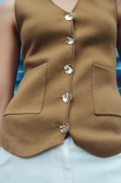 Sale TOP CHALECO PUNTO BOTÓN DORADO Mujer Cárdigan / Jerséis|Punto