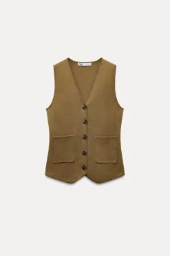 Sale TOP CHALECO PUNTO BOTÓN DORADO Mujer Cárdigan / Jerséis|Punto