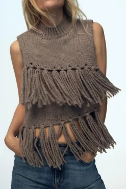 Online TOP CHALECO PUNTO FLECOS Mujer Cárdigan / Jerséis|Punto