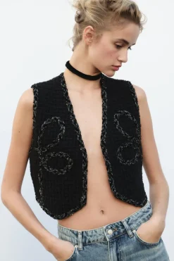 Fashion TOP CHALECO PUNTO HILO METALIZADO Mujer Cárdigan / Jerséis|Punto