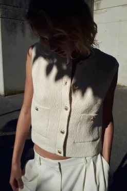 Fashion TOP CHALECO PUNTO LISO Mujer Cárdigan / Jerséis|Punto