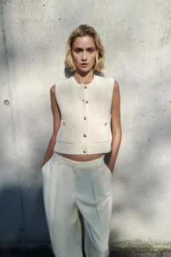 Fashion TOP CHALECO PUNTO LISO Mujer Cárdigan / Jerséis|Punto