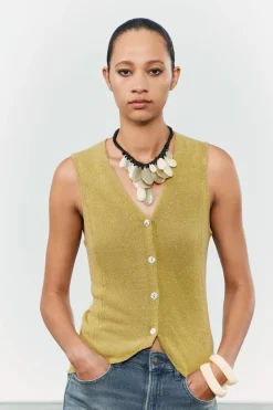 Online TOP CHALECO PUNTO LISO CON LINO Mujer Cárdigan / Jerséis|Punto