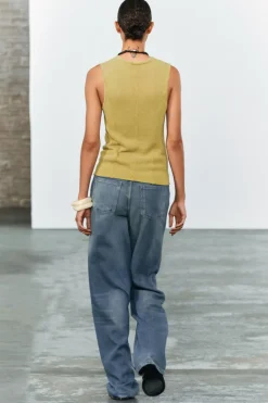 Online TOP CHALECO PUNTO LISO CON LINO Mujer Cárdigan / Jerséis|Punto