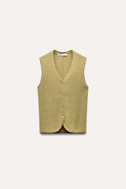 Online TOP CHALECO PUNTO LISO CON LINO Mujer Cárdigan / Jerséis|Punto