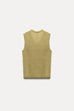 Online TOP CHALECO PUNTO LISO CON LINO Mujer Cárdigan / Jerséis|Punto